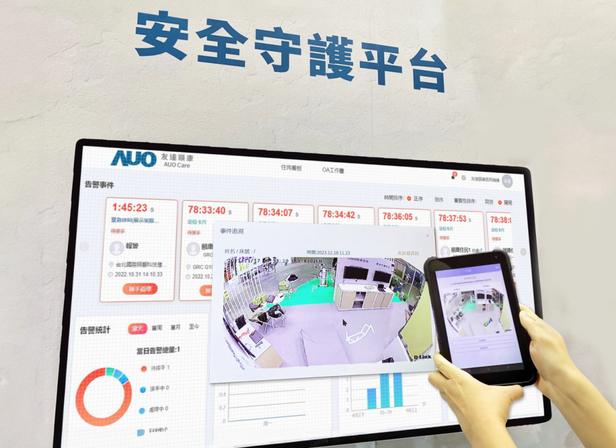 友達頤康整合軟硬體包含跌倒偵測、智慧床墊和緊急呼叫管理等，透過安全守護平台進行IoT設備統一監控與管理，提供長照場域落實安全守護方案